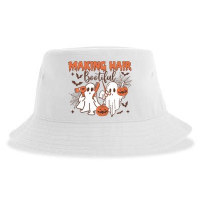 Making Hair Bootiful Funny Scary Ghost Hairdresser Halloween Sustainable Bucket Hat