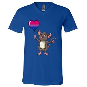 Mouse Heart Balloon Bisexual Pride Gift V-Neck T-Shirt