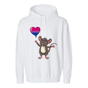 Mouse Heart Balloon Bisexual Pride Gift Garment-Dyed Fleece Hoodie