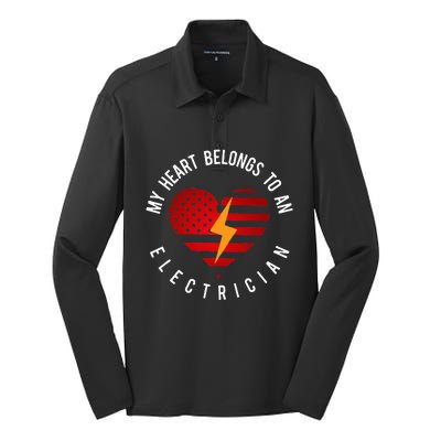 My Heart Belongs To An Electrician Present Wife Son Daughter Silk Touch Performance Long Sleeve Polo