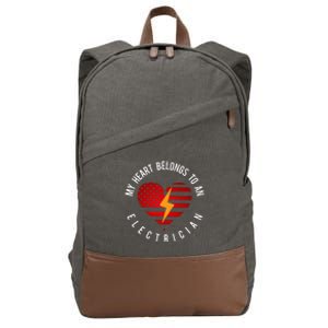 My Heart Belongs To An Electrician Present Wife Son Daughter Cotton Canvas Backpack