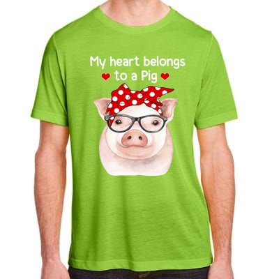 My Heart Belongs To A Pig Polka Dot Headwrap Nerd Glasses Cool Gift Adult ChromaSoft Performance T-Shirt