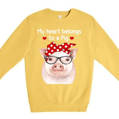 My Heart Belongs To A Pig Polka Dot Headwrap Nerd Glasses Cool Gift Premium Crewneck Sweatshirt