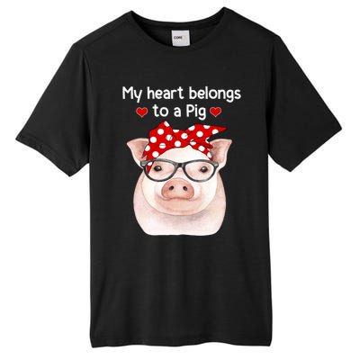 My Heart Belongs To A Pig Polka Dot Headwrap Nerd Glasses Cool Gift Tall Fusion ChromaSoft Performance T-Shirt