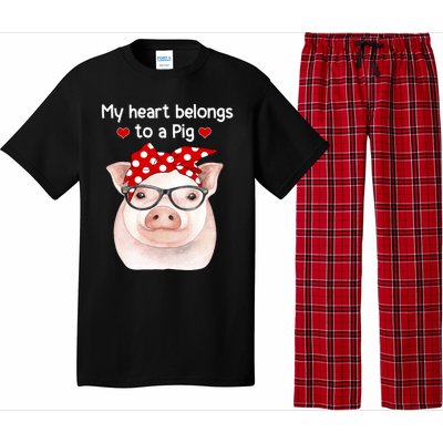 My Heart Belongs To A Pig Polka Dot Headwrap Nerd Glasses Cool Gift Pajama Set