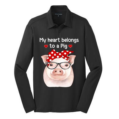 My Heart Belongs To A Pig Polka Dot Headwrap Nerd Glasses Cool Gift Silk Touch Performance Long Sleeve Polo