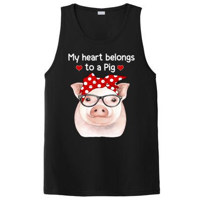 My Heart Belongs To A Pig Polka Dot Headwrap Nerd Glasses Cool Gift PosiCharge Competitor Tank