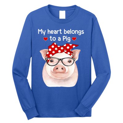 My Heart Belongs To A Pig Polka Dot Headwrap Nerd Glasses Cool Gift Long Sleeve Shirt