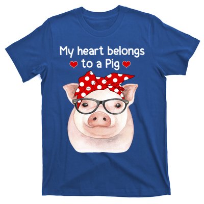 My Heart Belongs To A Pig Polka Dot Headwrap Nerd Glasses Cool Gift T-Shirt