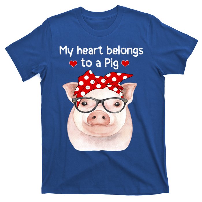 My Heart Belongs To A Pig Polka Dot Headwrap Nerd Glasses Cool Gift T-Shirt