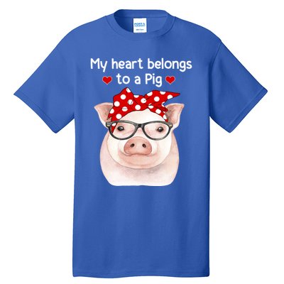 My Heart Belongs To A Pig Polka Dot Headwrap Nerd Glasses Cool Gift Tall T-Shirt