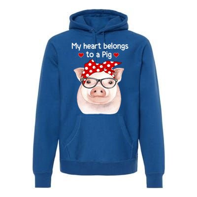 My Heart Belongs To A Pig Polka Dot Headwrap Nerd Glasses Cool Gift Premium Hoodie