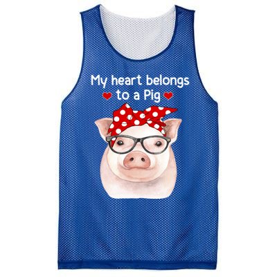 My Heart Belongs To A Pig Polka Dot Headwrap Nerd Glasses Cool Gift Mesh Reversible Basketball Jersey Tank