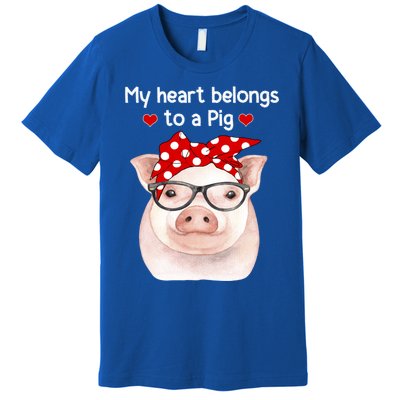 My Heart Belongs To A Pig Polka Dot Headwrap Nerd Glasses Cool Gift Premium T-Shirt