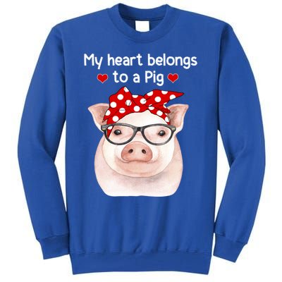 My Heart Belongs To A Pig Polka Dot Headwrap Nerd Glasses Cool Gift Tall Sweatshirt