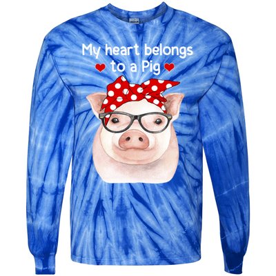 My Heart Belongs To A Pig Polka Dot Headwrap Nerd Glasses Cool Gift Tie-Dye Long Sleeve Shirt