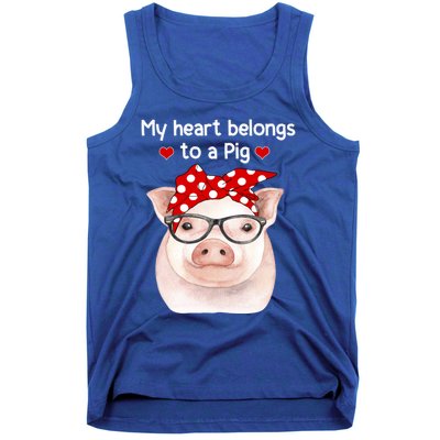 My Heart Belongs To A Pig Polka Dot Headwrap Nerd Glasses Cool Gift Tank Top