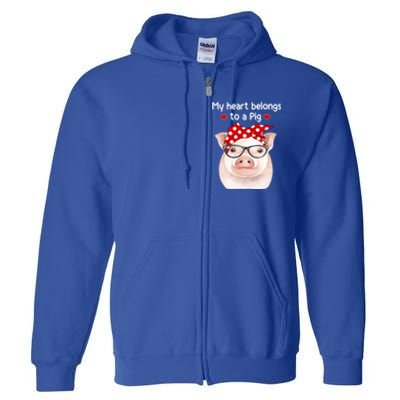 My Heart Belongs To A Pig Polka Dot Headwrap Nerd Glasses Cool Gift Full Zip Hoodie