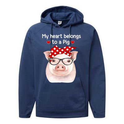 My Heart Belongs To A Pig Polka Dot Headwrap Nerd Glasses Cool Gift Performance Fleece Hoodie