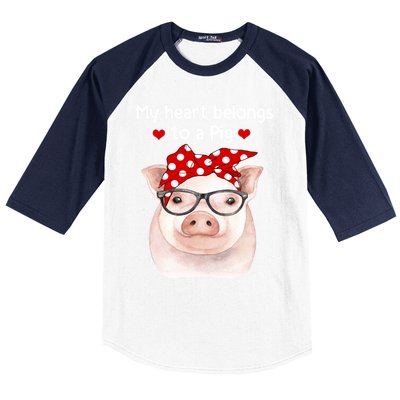 My Heart Belongs To A Pig Polka Dot Headwrap Nerd Glasses Cool Gift Baseball Sleeve Shirt