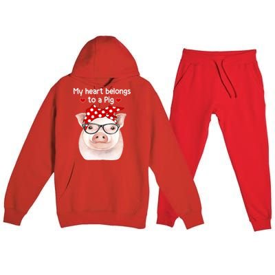 My Heart Belongs To A Pig Polka Dot Headwrap Nerd Glasses Cool Gift Premium Hooded Sweatsuit Set