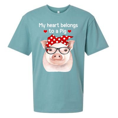 My Heart Belongs To A Pig Polka Dot Headwrap Nerd Glasses Cool Gift Sueded Cloud Jersey T-Shirt