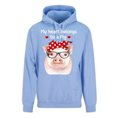 My Heart Belongs To A Pig Polka Dot Headwrap Nerd Glasses Cool Gift Unisex Surf Hoodie