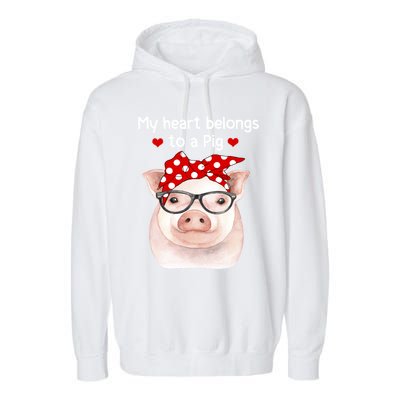 My Heart Belongs To A Pig Polka Dot Headwrap Nerd Glasses Cool Gift Garment-Dyed Fleece Hoodie