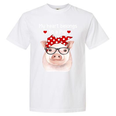 My Heart Belongs To A Pig Polka Dot Headwrap Nerd Glasses Cool Gift Garment-Dyed Heavyweight T-Shirt