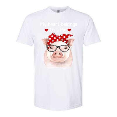 My Heart Belongs To A Pig Polka Dot Headwrap Nerd Glasses Cool Gift Softstyle CVC T-Shirt