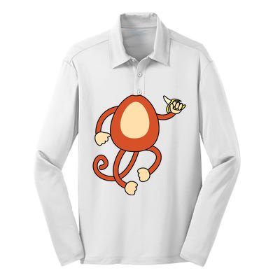 Monkey Holding Banana Costume Funny Easy Halloween Gift Silk Touch Performance Long Sleeve Polo