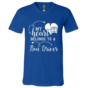 My Heart Belongs To A Bus Driver Funny Bus Driving Gift V-Neck T-Shirt