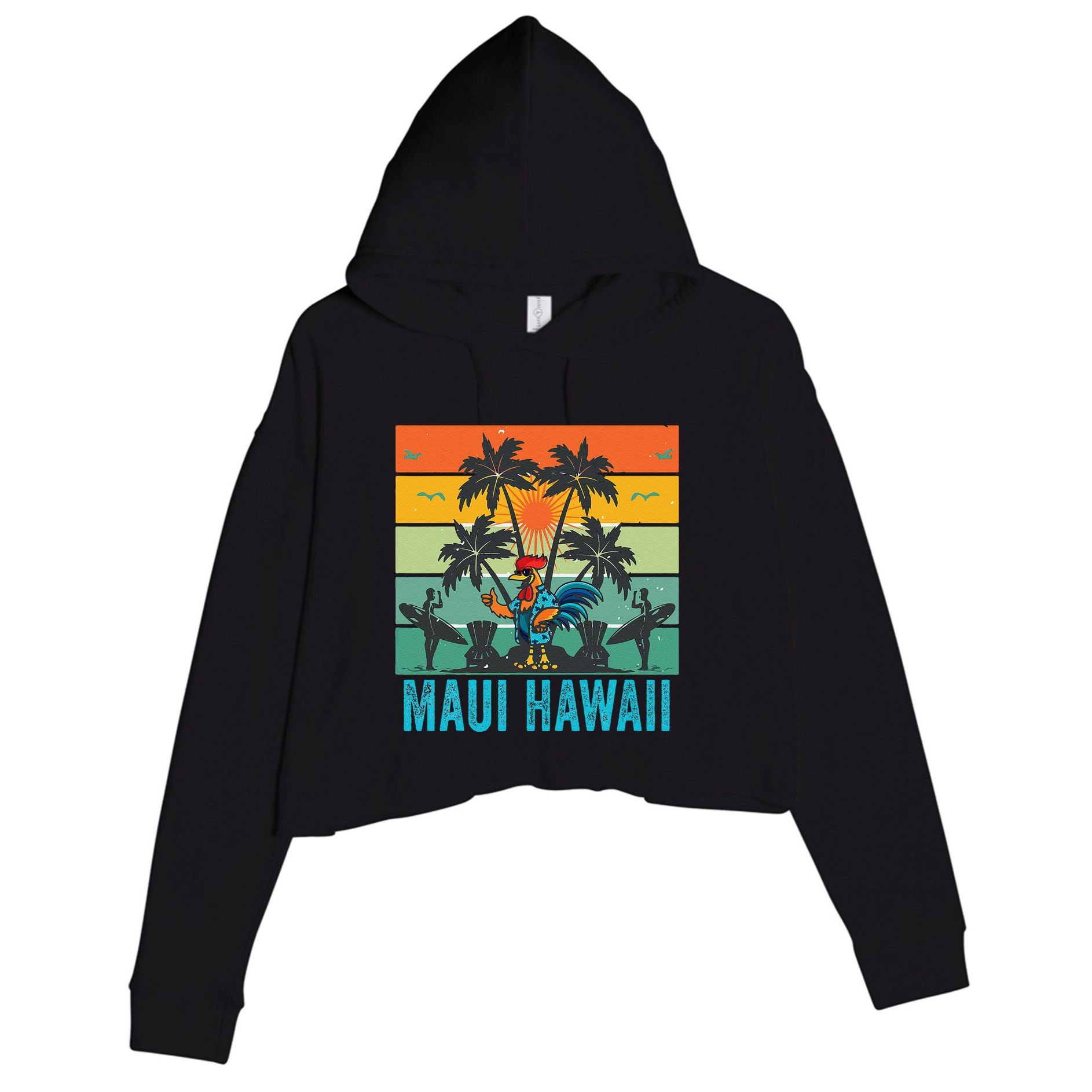 Maui Hawaii Beach Coconut Rooster Crop Fleece Hoodie