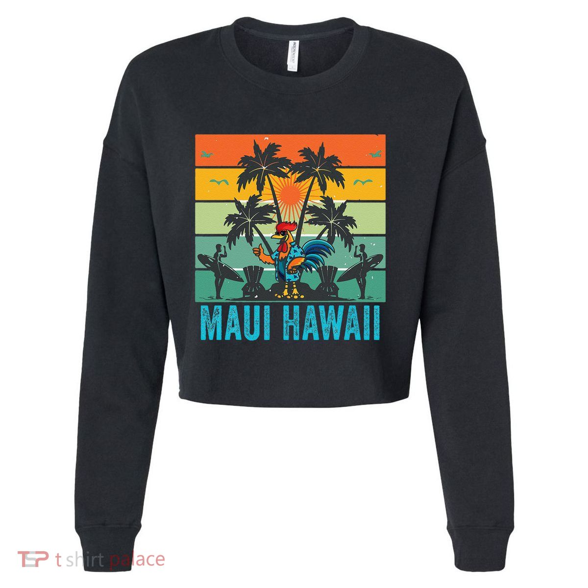 Maui Hawaii Beach Coconut Rooster Cropped Pullover Crew