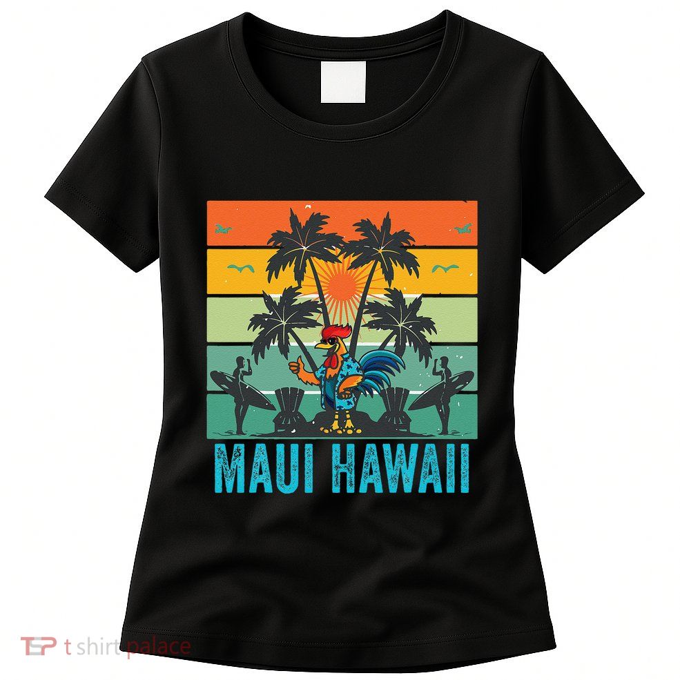 Maui Hawaii Beach Coconut Rooster Womens T-Shirt