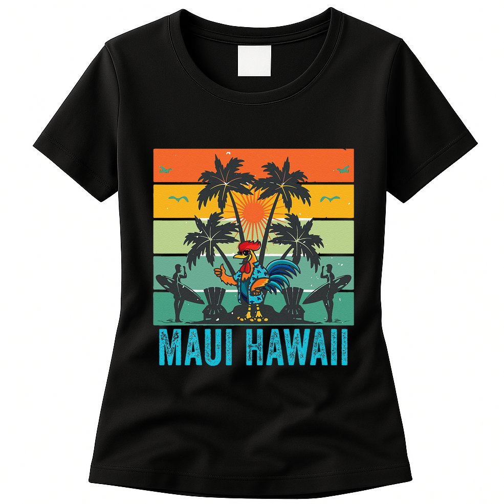 Maui Hawaii Beach Coconut Rooster Womens T-Shirt