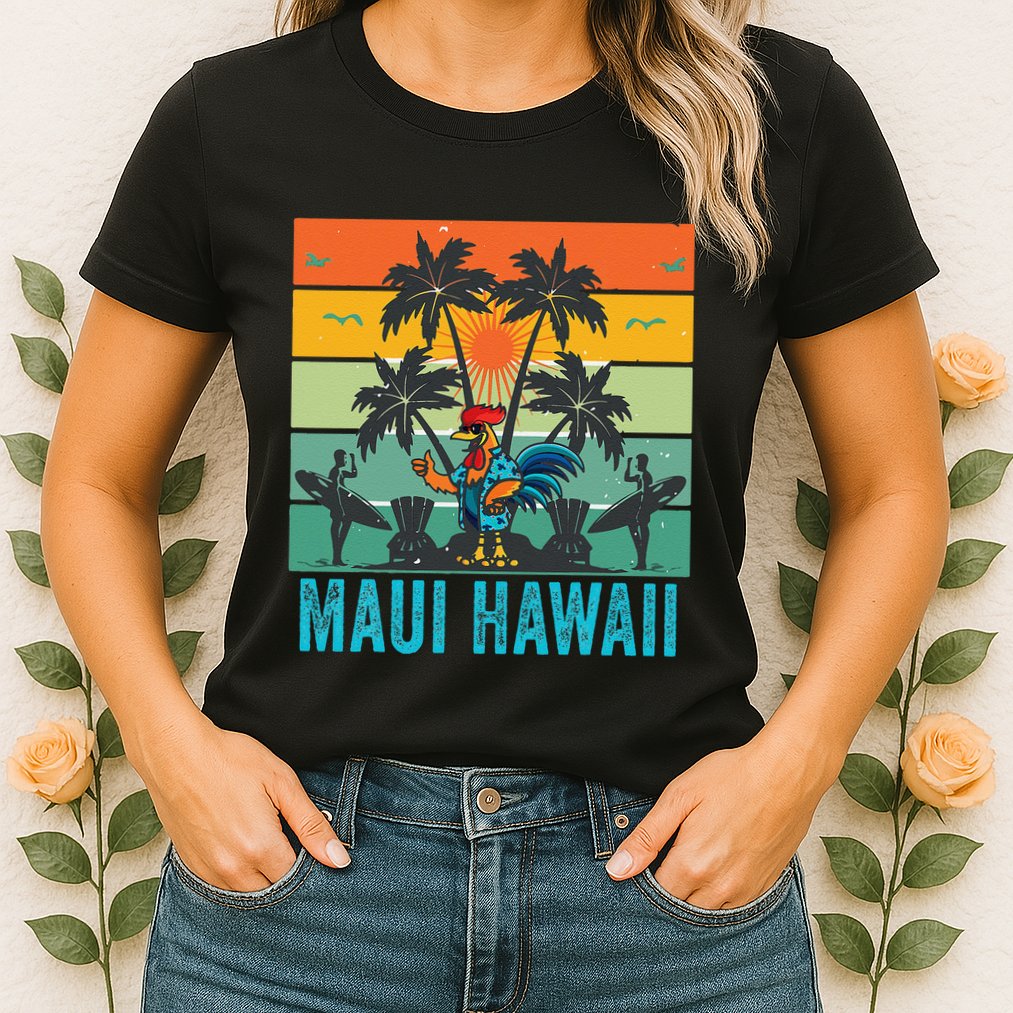 Maui Hawaii Beach Coconut Rooster Womens T-Shirt