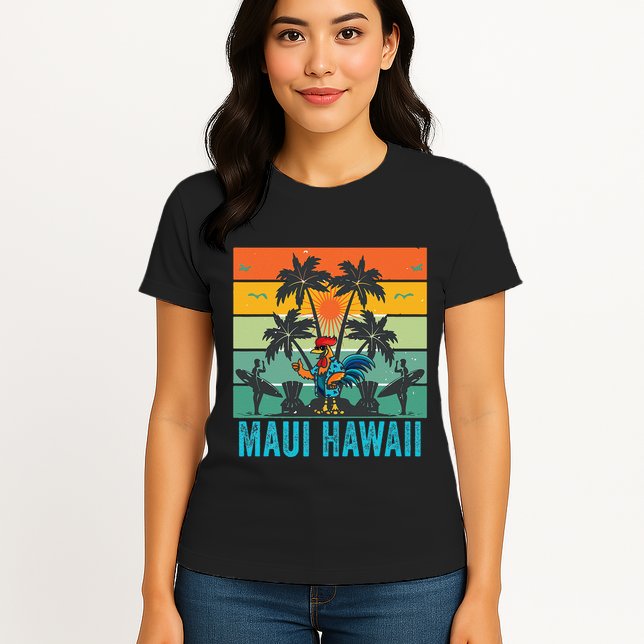 Maui Hawaii Beach Coconut Rooster Womens T-Shirt