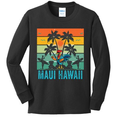 Maui Hawaii Beach Coconut Rooster Kids Long Sleeve Shirt