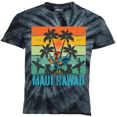 Maui Hawaii Beach Coconut Rooster Kids Tie-Dye T-Shirt