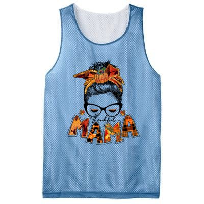 Messy Hair Bun Thankful Mama Thanksgiving Themed Gift Mesh Reversible Basketball Jersey Tank