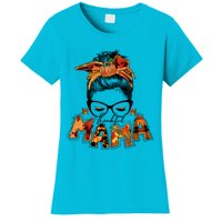 Messy Hair Bun Thankful Mama Thanksgiving Themed Gift Women's T-Shirt