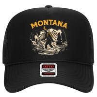 Montana Hiking Bigfoot Nighttime Stroll Mountains & Stars High Crown Mesh Back Trucker Hat