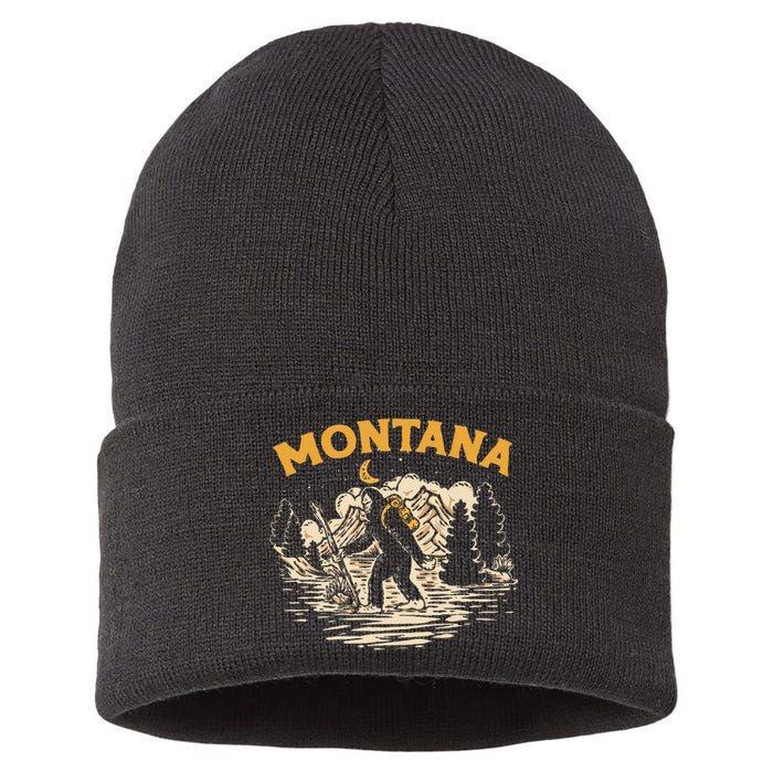 Montana Hiking Bigfoot Nighttime Stroll Mountains & Stars Sustainable Knit Beanie