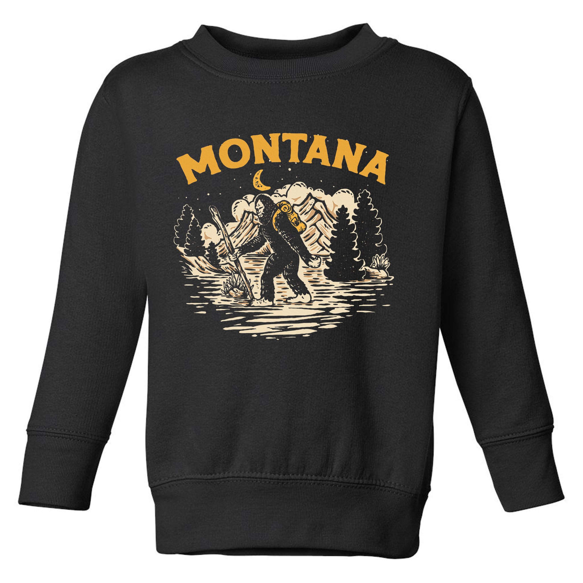 Montana Hiking Bigfoot Nighttime Stroll Mountains & Stars Toddler Sweatshirt
