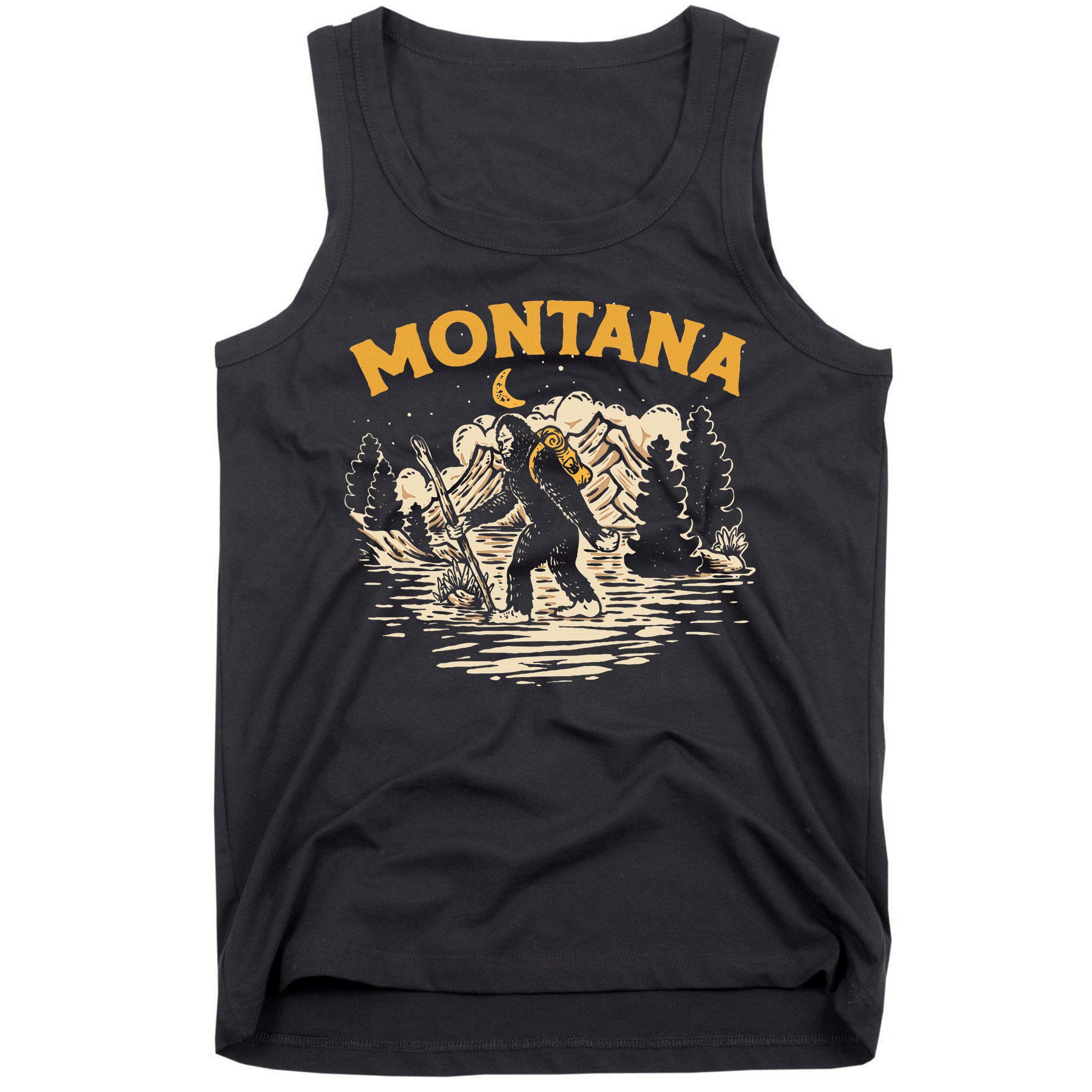 Montana Hiking Bigfoot Nighttime Stroll Mountains & Stars Tank Top