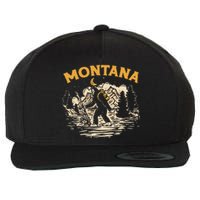 Montana Hiking Bigfoot Nighttime Stroll Mountains & Stars Wool Snapback Cap