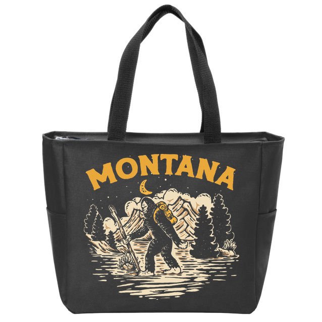 Montana Hiking Bigfoot Nighttime Stroll Mountains & Stars Zip Tote Bag