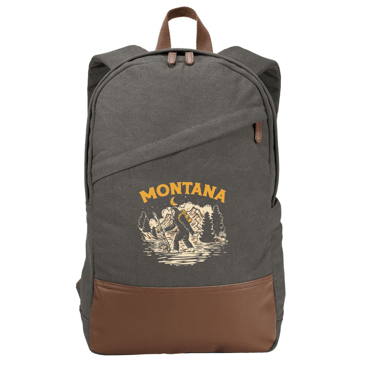 Montana Hiking Bigfoot Nighttime Stroll Mountains & Stars Cotton Canvas Backpack