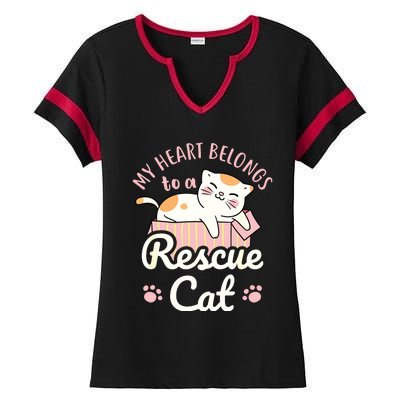 My Heart Belongs To A Rescue Cat Animal Rescuer Adopt Pets Ladies Halftime Notch Neck Tee